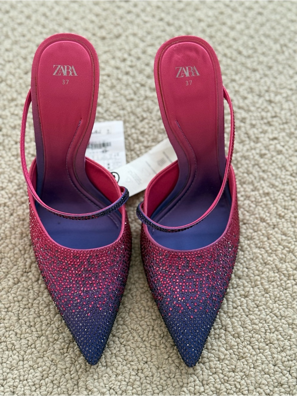 ZARA Pink to Purple Ombre Crystal Pointed Slingback Heels